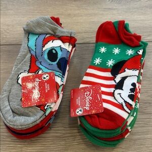 Disney Christmas Holiday Festive No Show Socks Set size 4-10